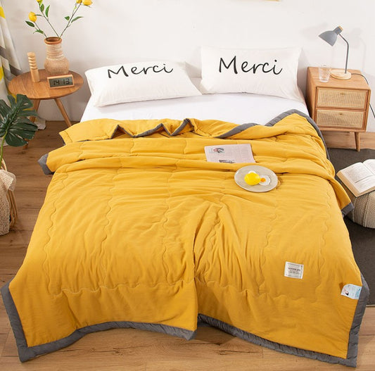Cotton Thin Summer Cool Quilt - Yellow 150*200_0